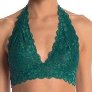 EUC Free People galloon lace halter bra dark green xs